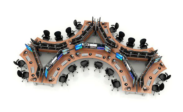 Poste de travail mutli-écrans en bench Schlumberger